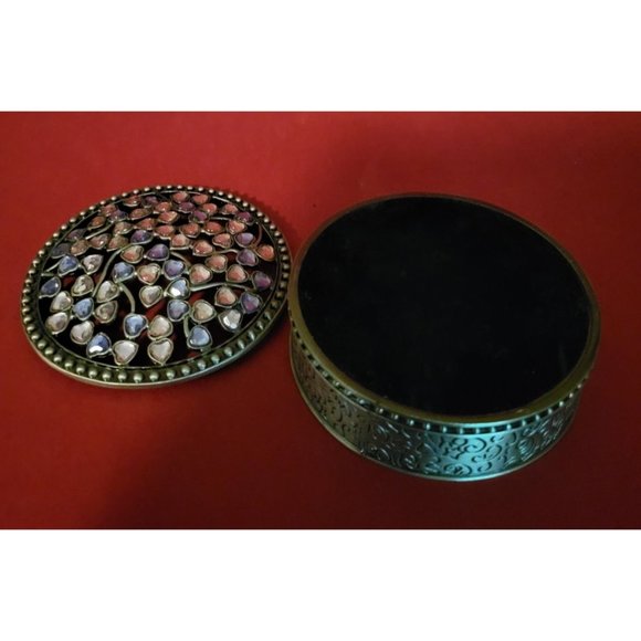 Vintage Metal Pewter Trinket Box Circle Jewelry Box - Picture 5 of 8